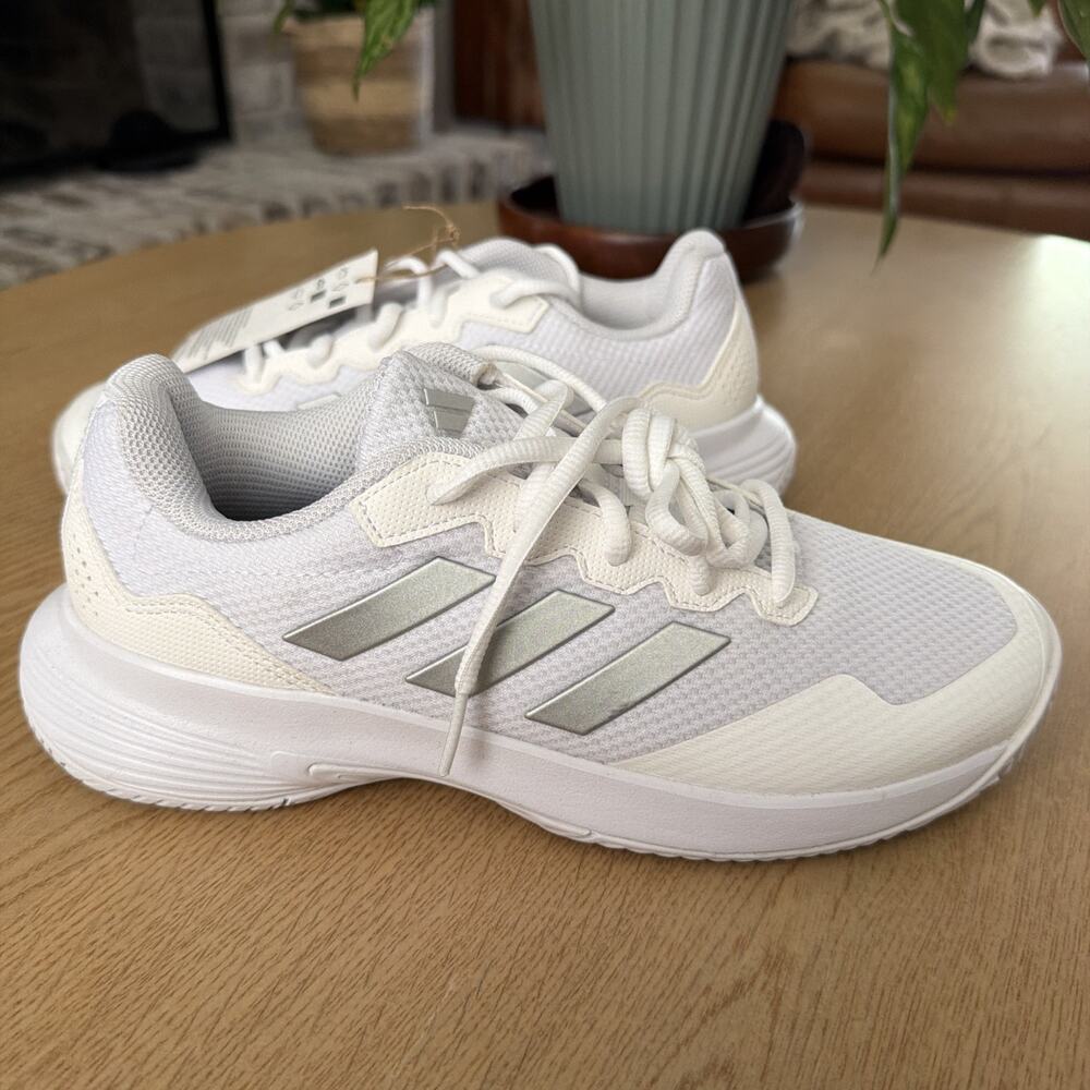 Size 6.5 - Adidas GameCourt 2.0 White Silver Metallic W